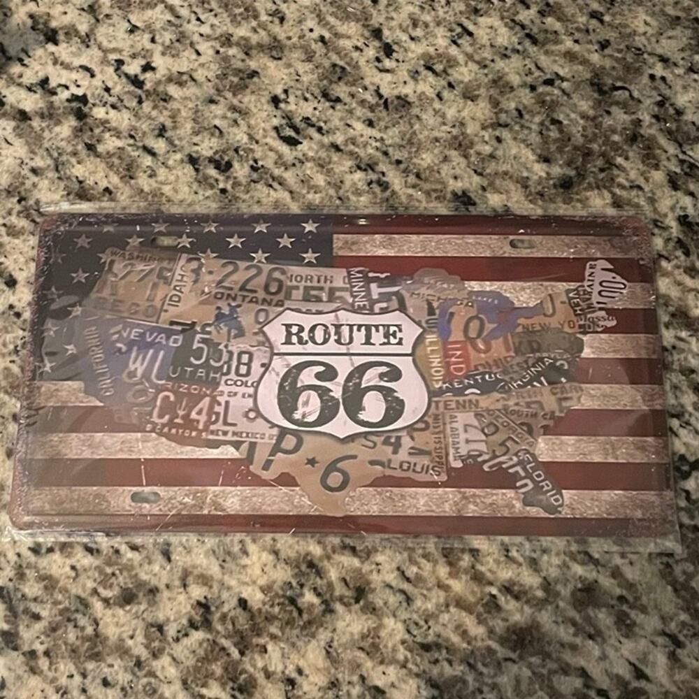 Route 66 Retro Auto License Plate ~ Decorative 6” x 12” Metal Sign